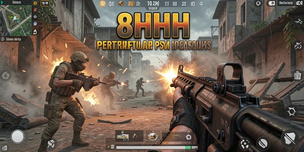 Screenshot gameplay 8HHH yang menampilkan pertempuran yang intens.