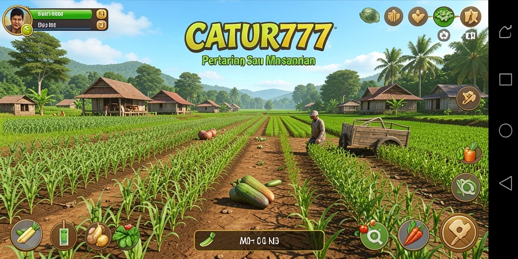 Tampilan gameplay dalam CATUR777 dengan aktivitas pertanian yang seru dan interaktif.