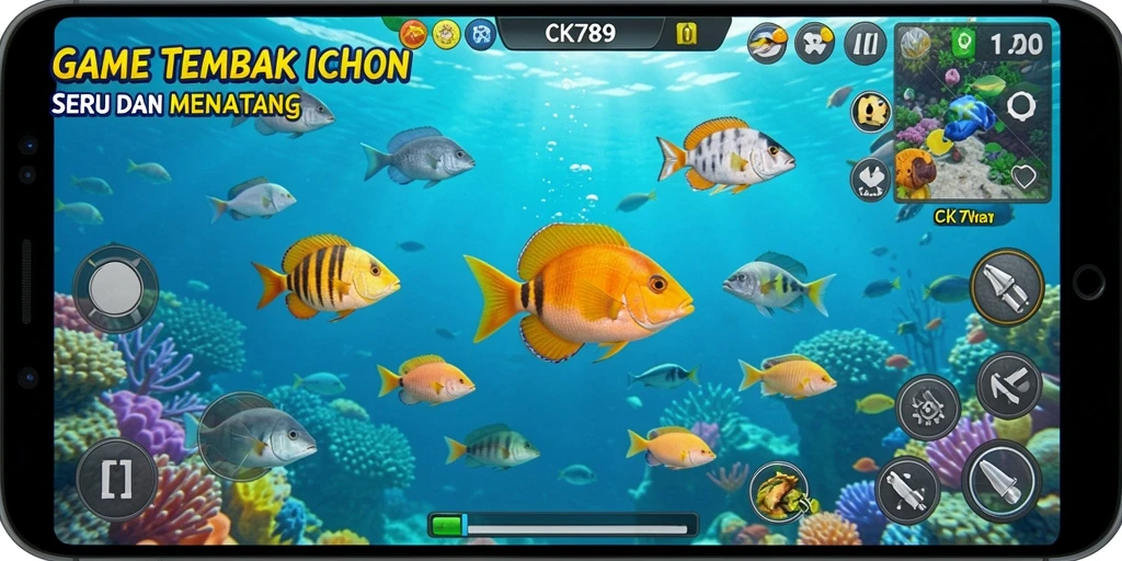 Tampilan gameplay seru dengan ikan warna-warni di CK789.