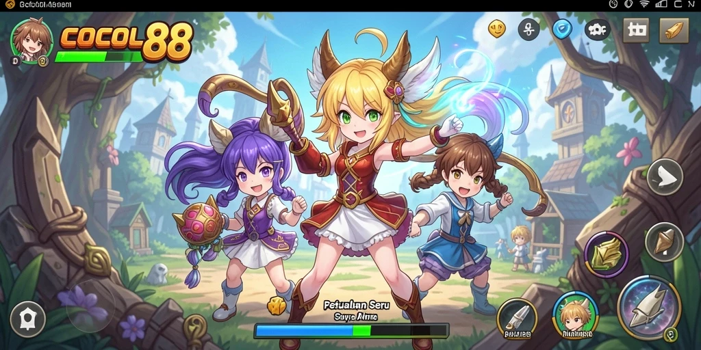 Screenshot gameplay COCOL88 menampilkan karakter anime yang sedang bertarung.