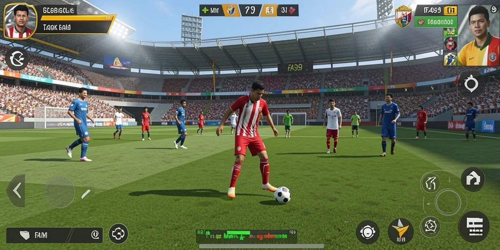 Tampilkan gameplay seru dalam FA99 dengan aksi sepak bola yang menegangkan.