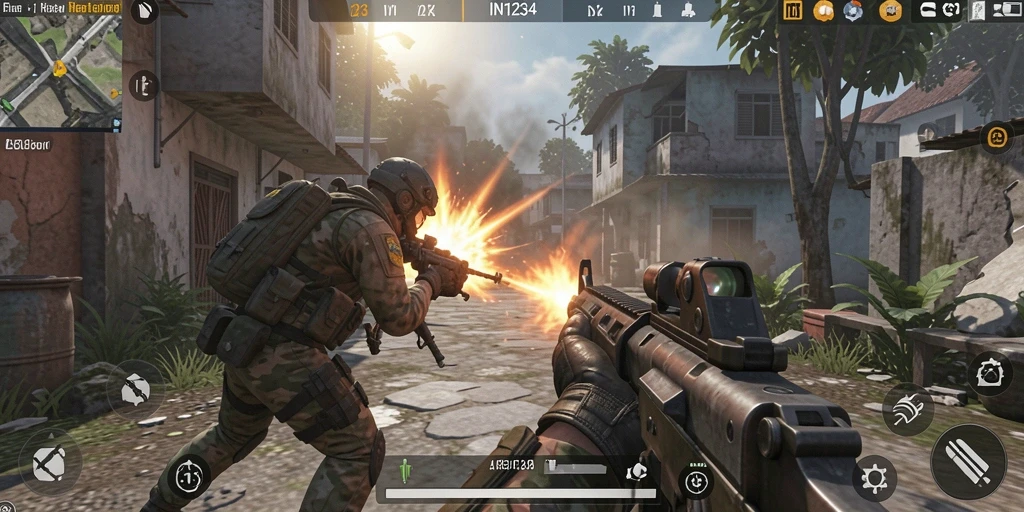 Tangkapan layar menunjukkan aksi seru di dalam game FPS IN1234.