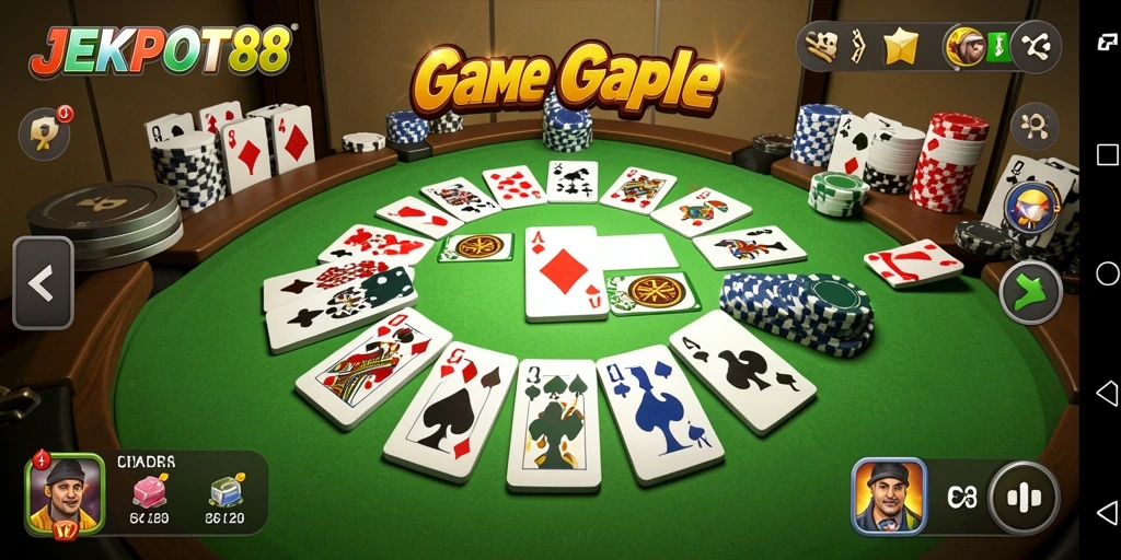 Tampilan gameplay seru dari JEKPOT88 dalam permainan Gaple.
