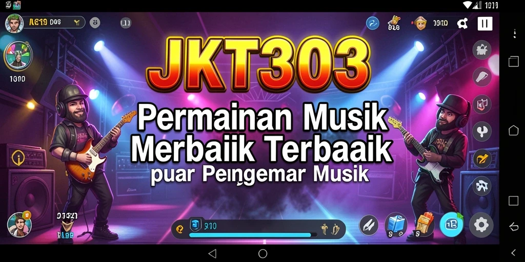 Tampilan gameplay dari aplikasi musik JKT303 yang penuh warna.
