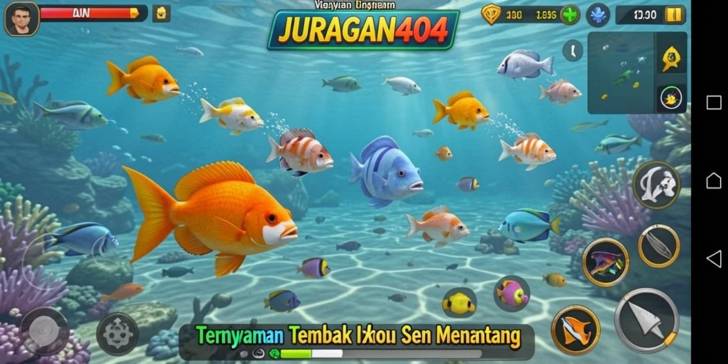 Gameplay seru JURAGAN404 dengan aksi menembak ikan.