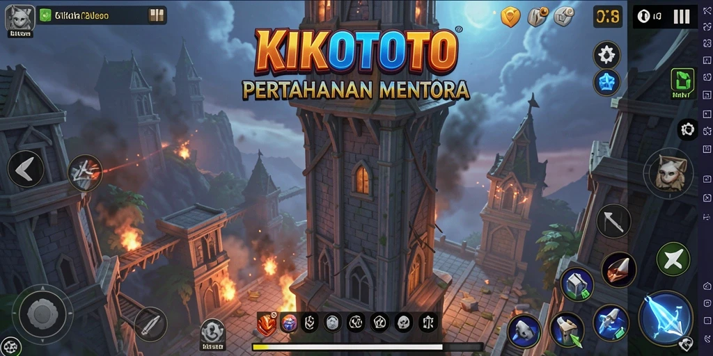 Tampilan gameplay KIKOTOTO dengan suasana menegangkan Tower Defense.