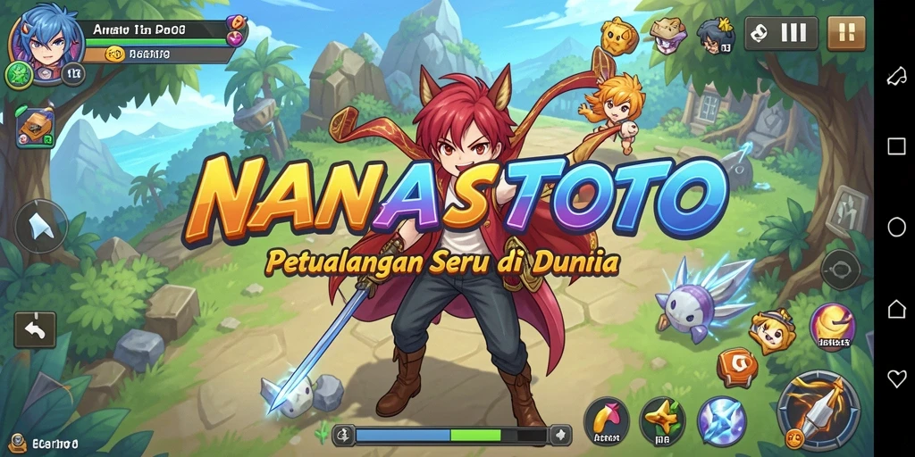 Screenshot gameplay dari NANASTOTO, menunjukkan pertarungan epik.