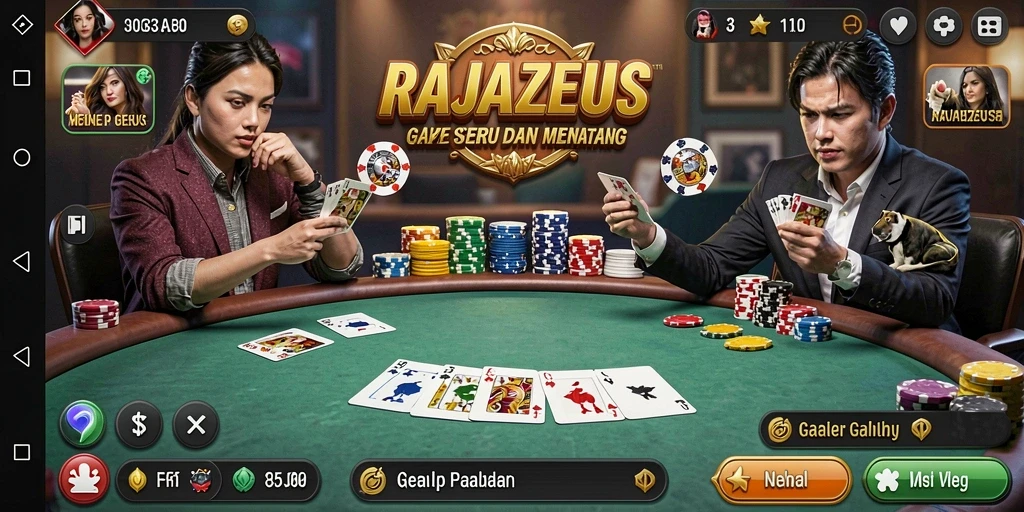 Tampilan gameplay seru dalam permainan poker RAJAZEUS.