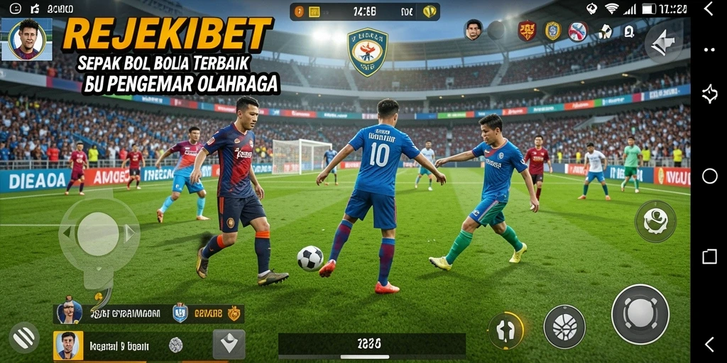 Screenshot gameplay REJEKIBET menampilkan aksi pertandingan sepak bola yang seru.