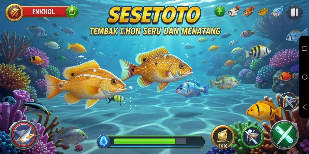 Tampilan gameplay SESETOTO dengan aksi menembak ikan yang seru.