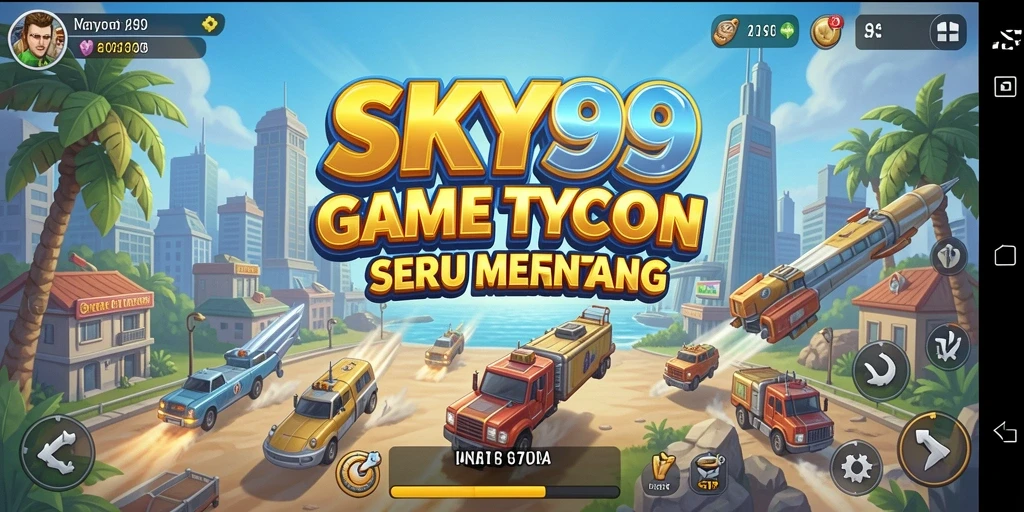 Gameplay <strong>SKY99</strong> menunjukkan simulasi bisnis yang seru.